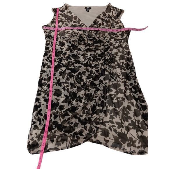 ALFANI Ruched‎ Faux Wrap Dress Floral Plus Size 18W Black Off White V-Neck - Picture 4 of 10